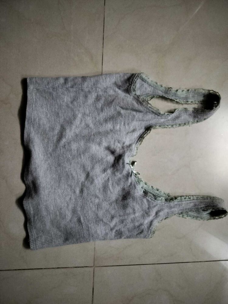 Gray Tank Top with Lace Detail