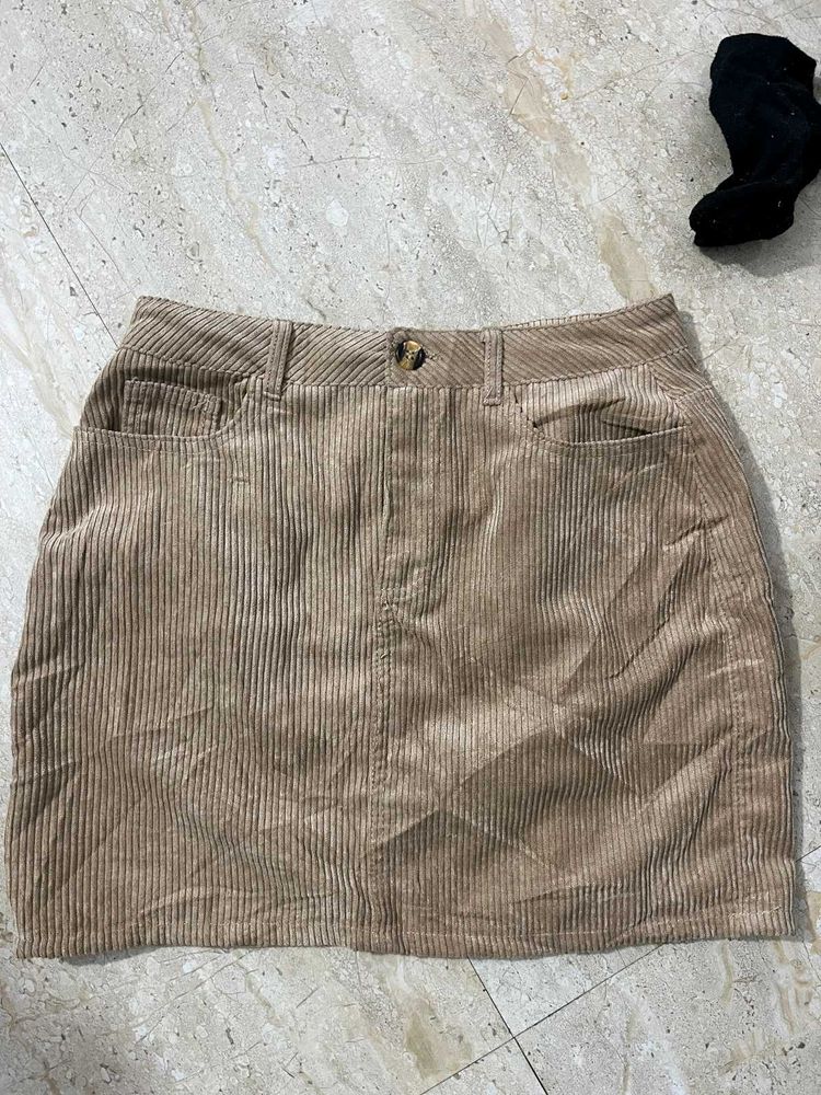 Tan Corduroy Mini Skirt