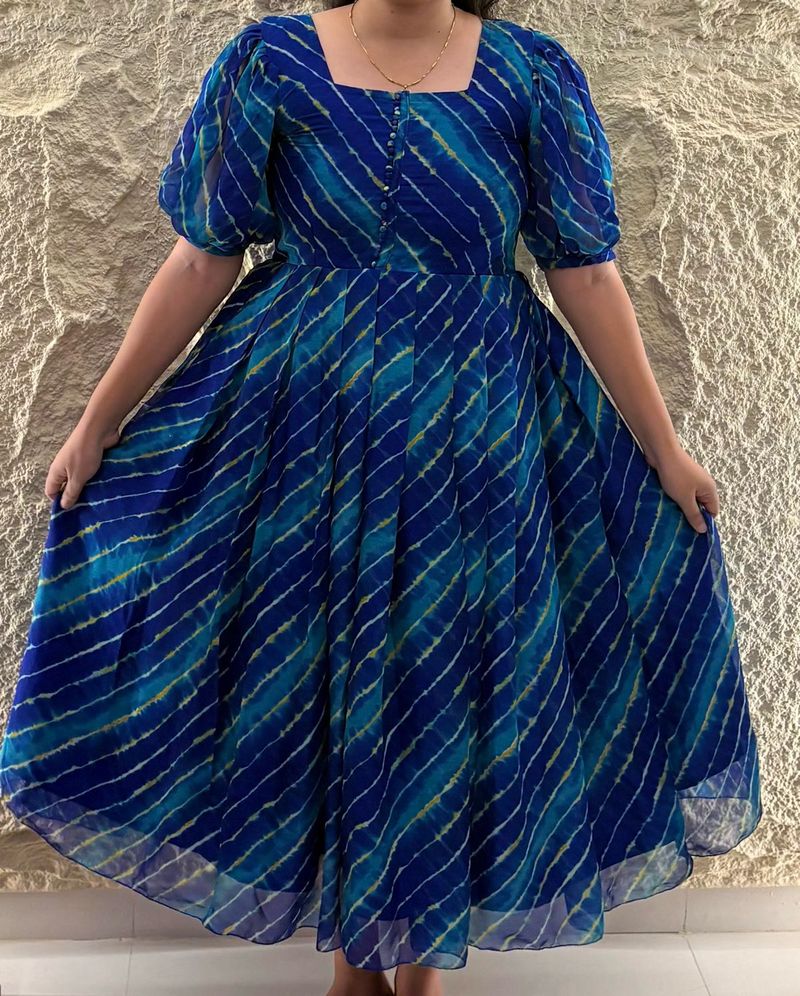 Blue Leheriya Ethnic Dress | Stylish Rayon Dres