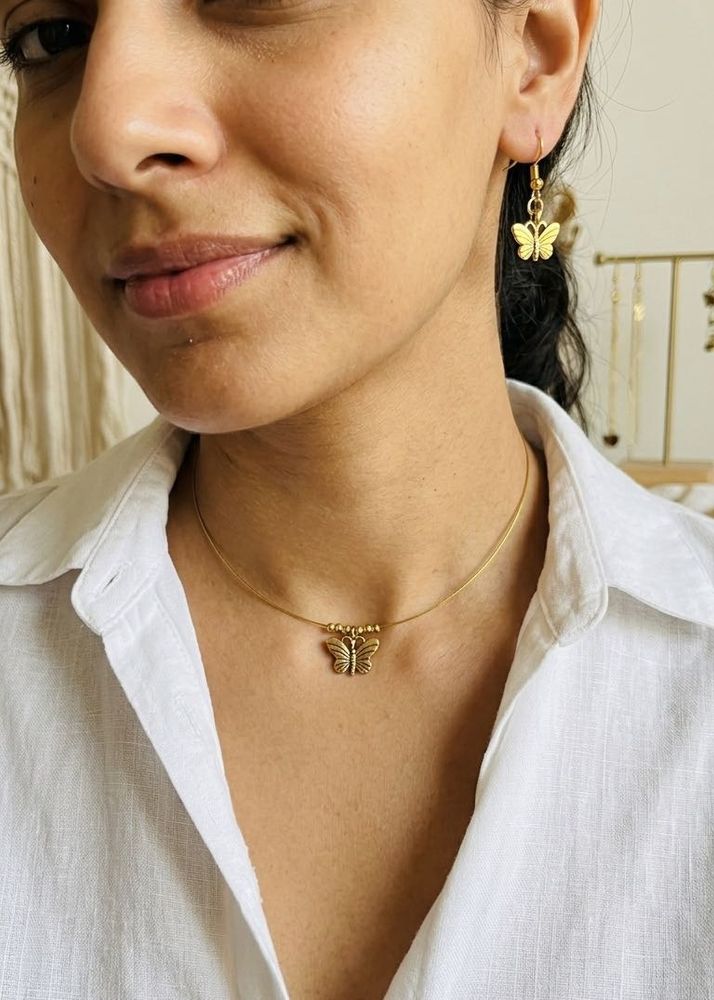 Gold Butterfly Necklace &amp; Earring Set