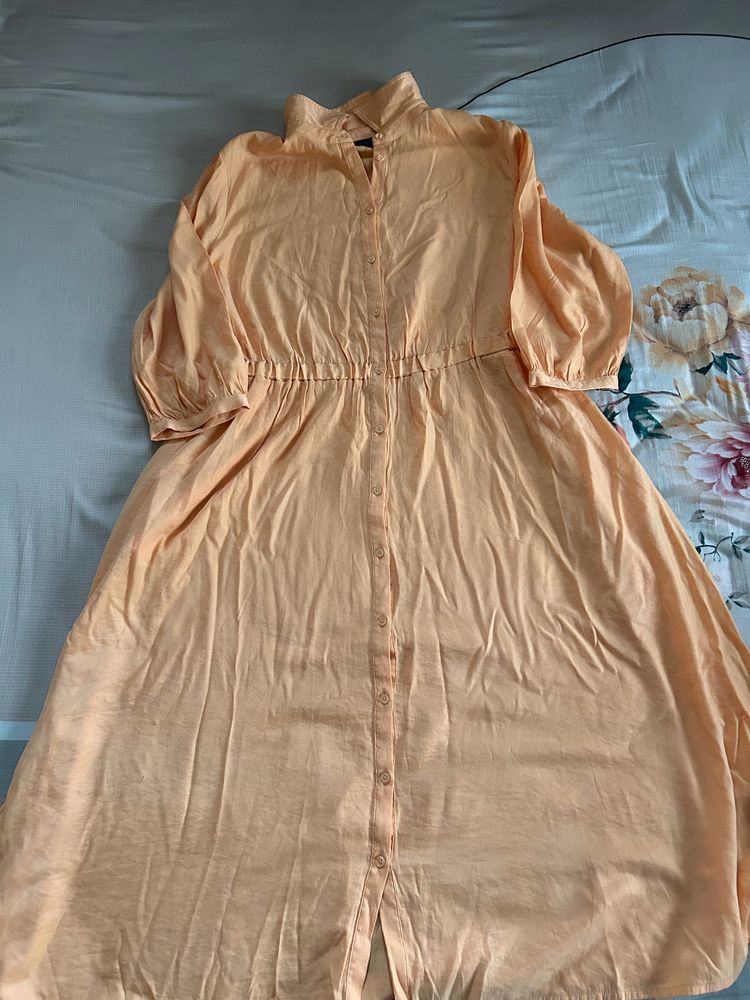 Peach Button-Up Midi Dress