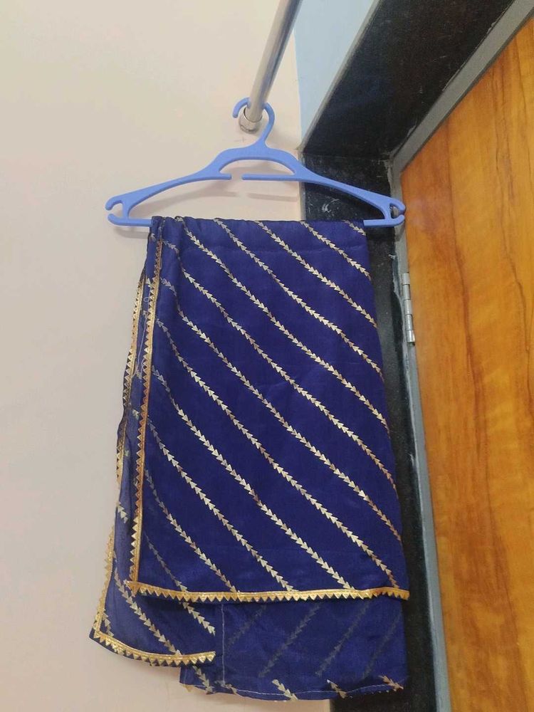Elegant Blue &amp; Gold Striped Dupatta