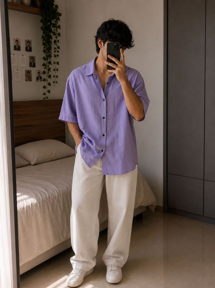 Men's oversized Short Sleeve Button-Up Shirt
