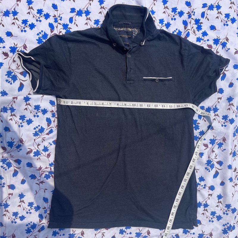 🌼 Denim &amp; Flower Shirt – Navy Blue | Classic