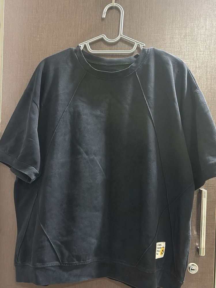 Distressed Black Short Sleeve oversized Tee