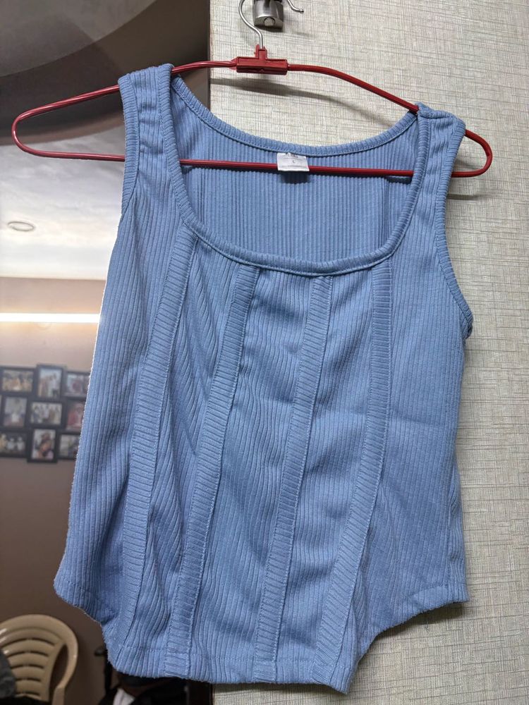 Ribbed Blue Corset Tank Top