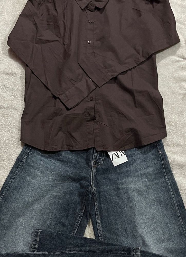 Brown Tie-Up Cotton Shirts M Size