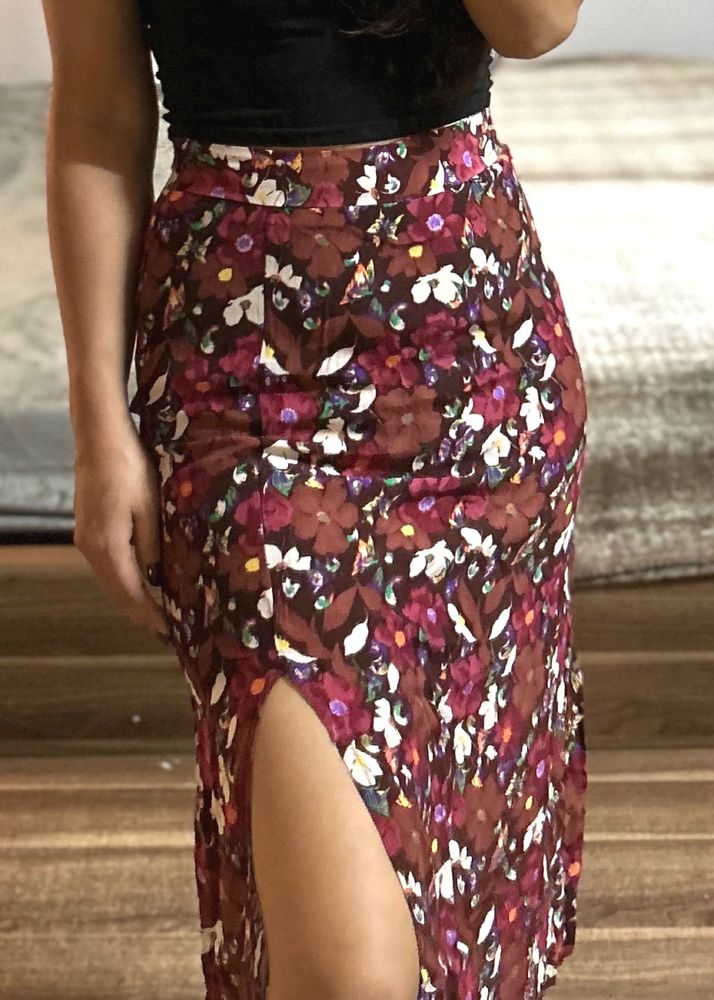 Floral Midi Skirt with Slit