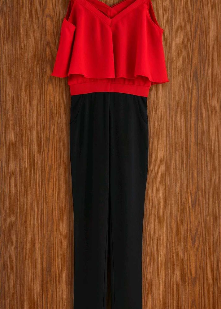 Red ♥️ Cold Shoulder Jumpsuit  Size S With Pocket