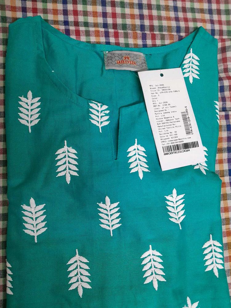 Anouk Teal Leaf Print Kurta
