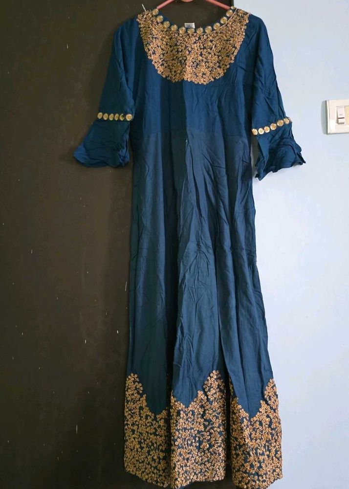 Embroidered Blue Maxi Dress