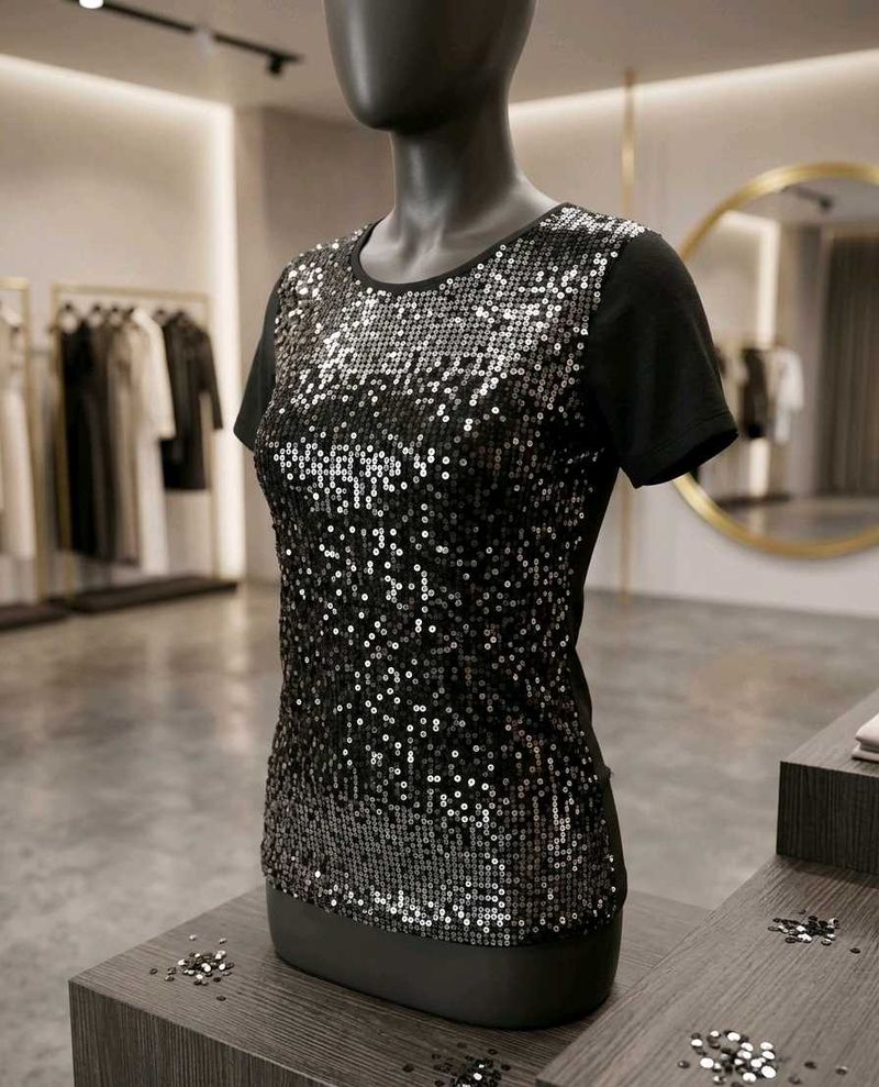Black sequin party top.