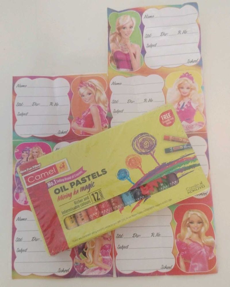 Barbie Name Stickers &amp; Camel Oil Pastels