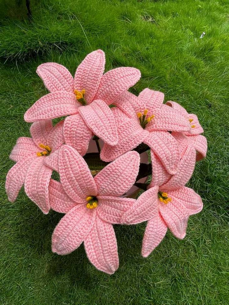Crocheted Pink Lily Flowers