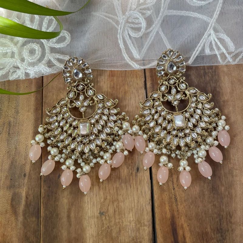 Peach Chandbali Earrings