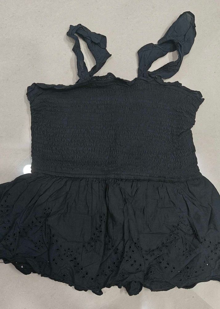 Black Ruffle Hem Tie Strap Top