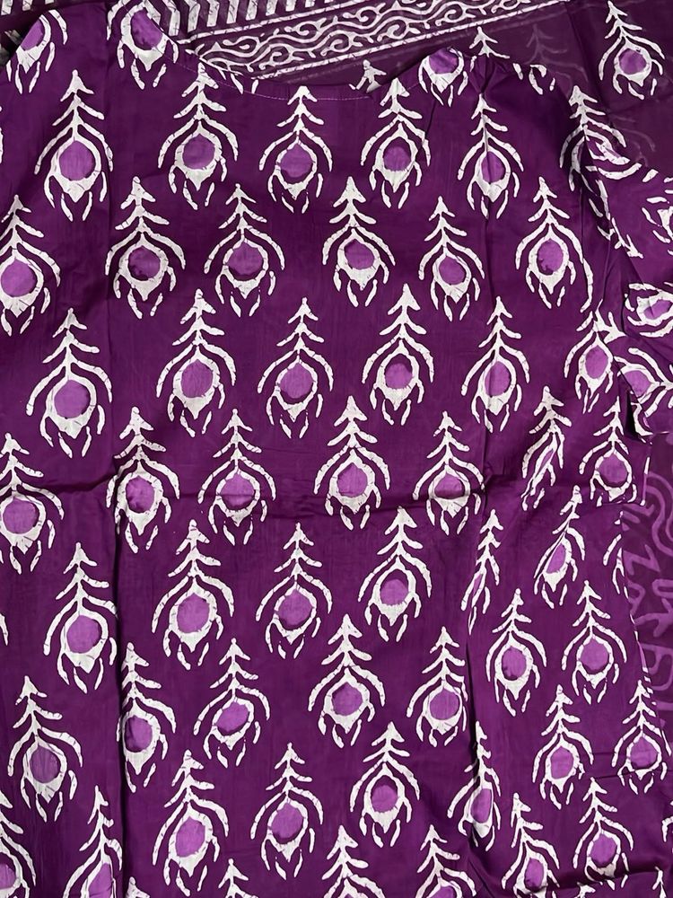 Purple Block Print Cotton Kurta-New