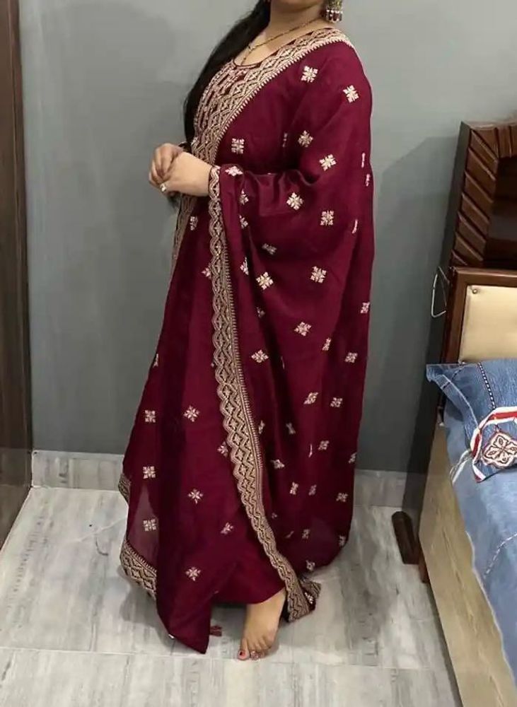Maroon Embroidered Kurta Set