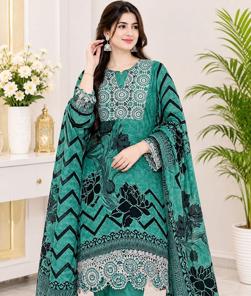 Pakistani lown croshiya works suit