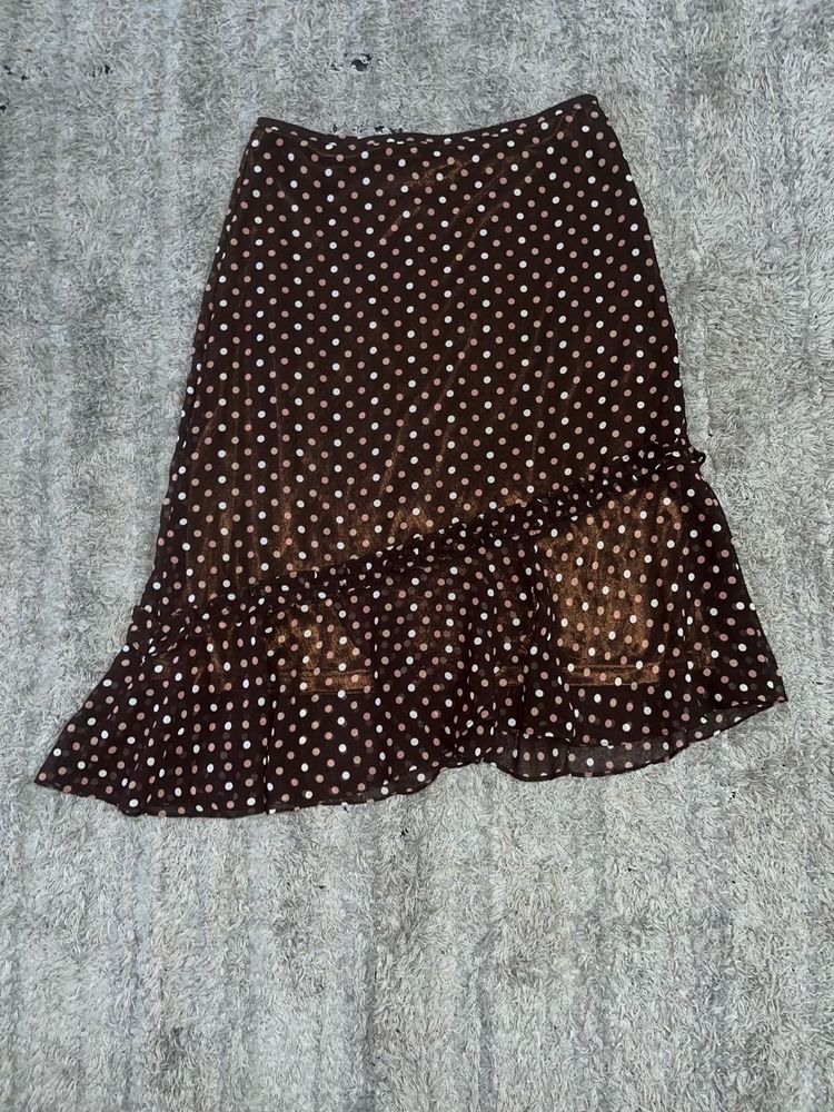 brown Polka Dot Ruffle Skirt
