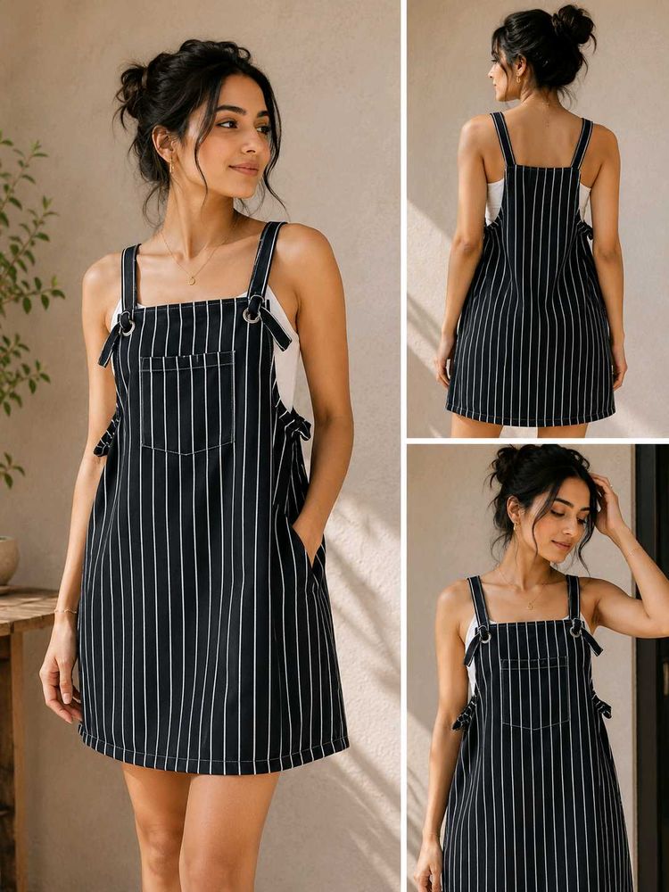 Black Pinstripe Pinafore Dress