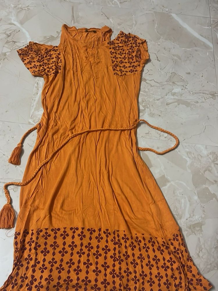 Orange Ethnic Gown with Tassels