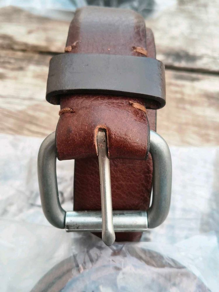 Genuine Leather Belt with Classic Buckle