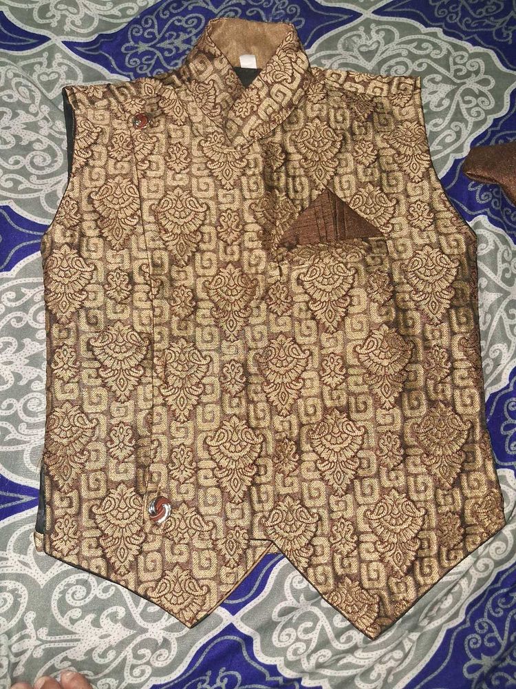 Brown colour boys kurta three piece set