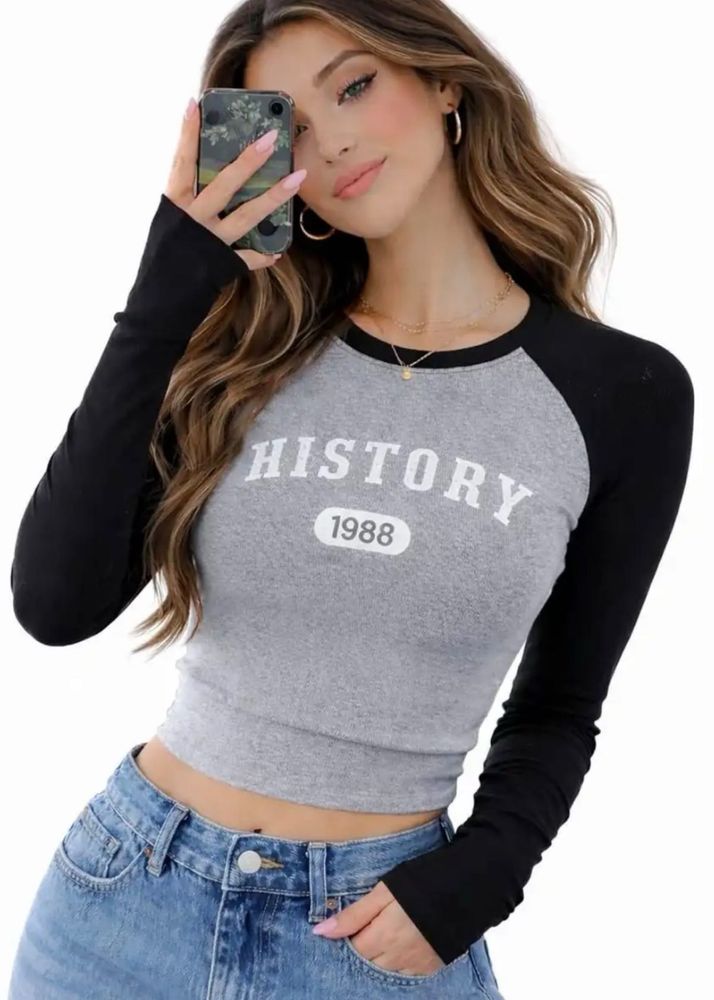Grey &amp; Black "History" Baseball Tee