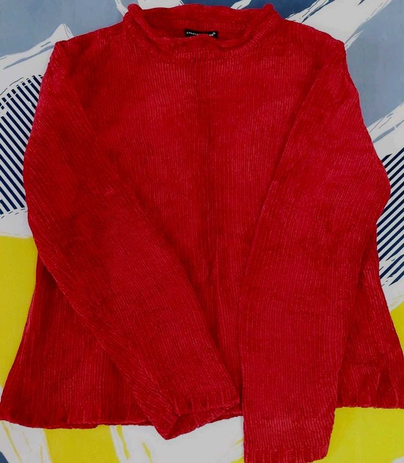 Red Textured Long Sleeve Top