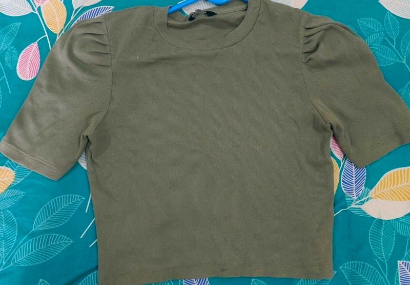 Olive Green Puff Sleeve Top