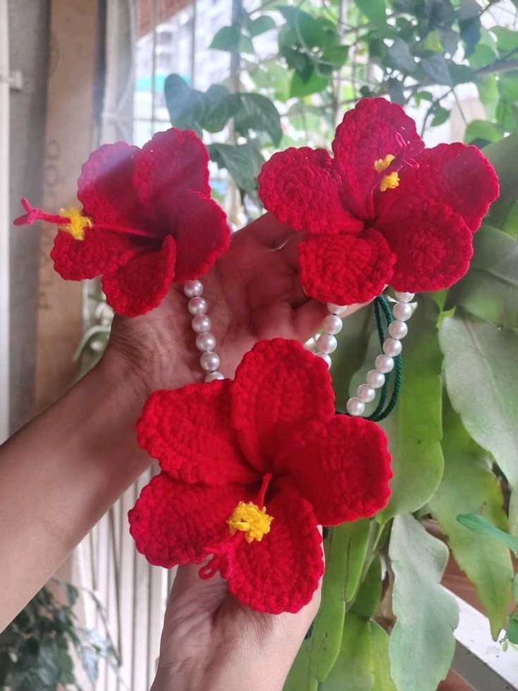 Handmade Crochet Hibiscus Flower Necklace