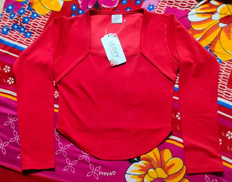 Square Neck New Red Full Sleeve Top♥️