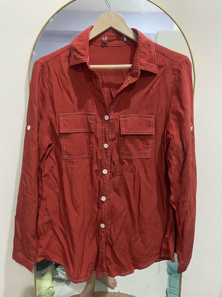 Rust Orange Button-Up Shirt
