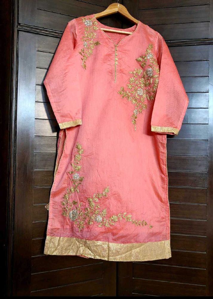 Elegant Peach Embroidered Kurta