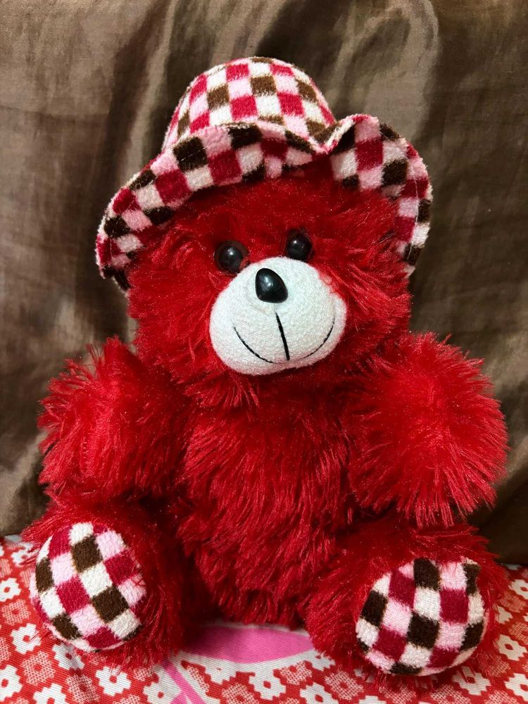 Cute Red Teddy Bear with Hat