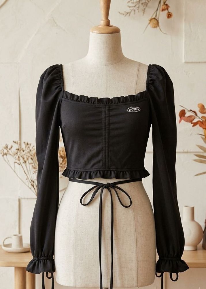 Chic Black Ruched Crop Top