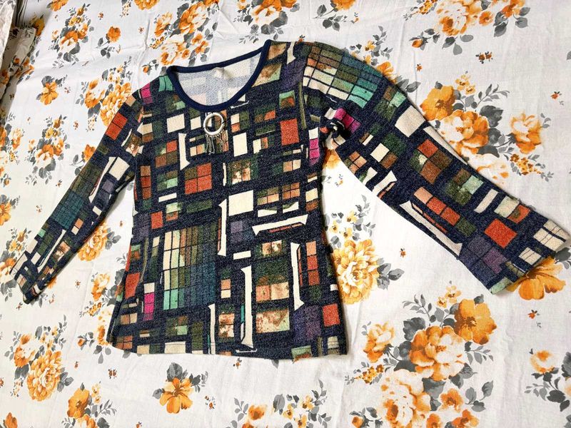 Y2K Unique Geometric Print Long Sleeve Top