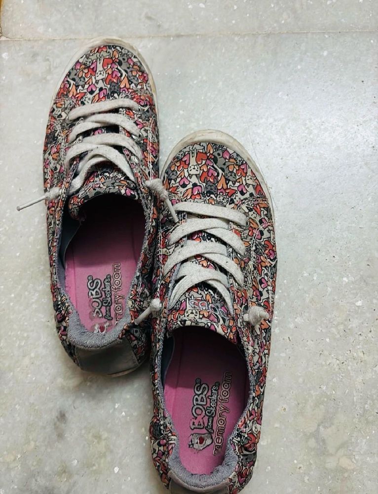 Skechers Floral Print Canvas Lace-Up Shoes