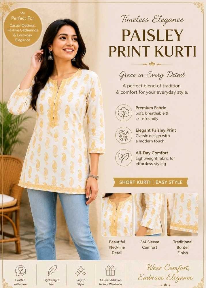 Elegant Paisley Print Short Kurti