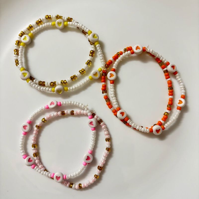 Set of 3 Beaded Bracelets with Hearts