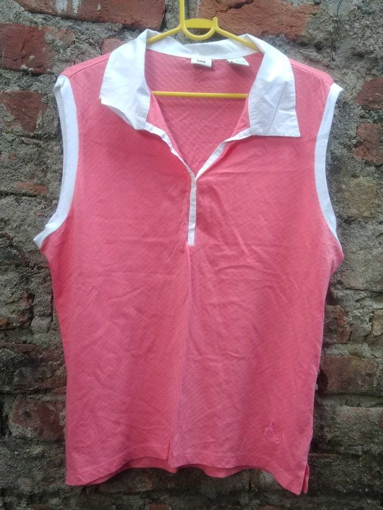 Coral Pink Sleeveless Polo Shirt