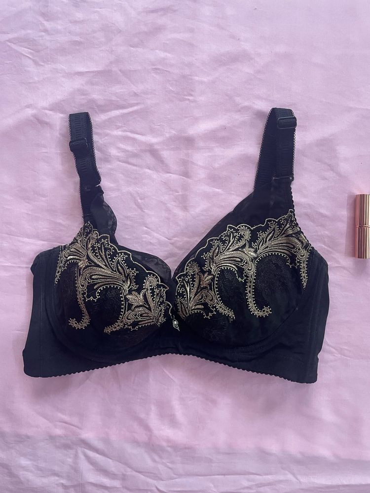 Elegant Black Embroidered Bra
