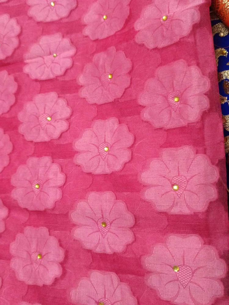 Vibrant Pink Floral Net Dupatta