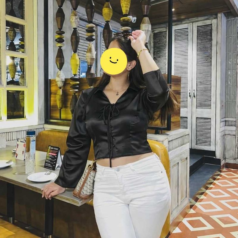 Black satin Crop Top