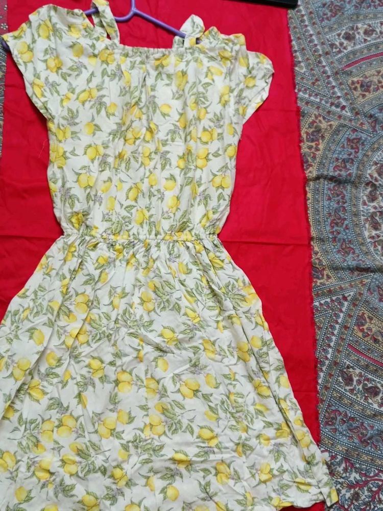 Lemon Print Off-Shoulder Mini Dress