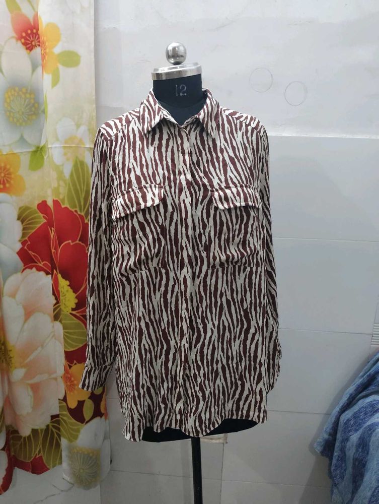 Zebra Print Button-Up Shirt