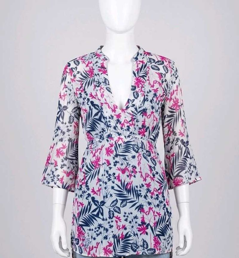 Chic Floral Print V-Neck Tunic Kurti