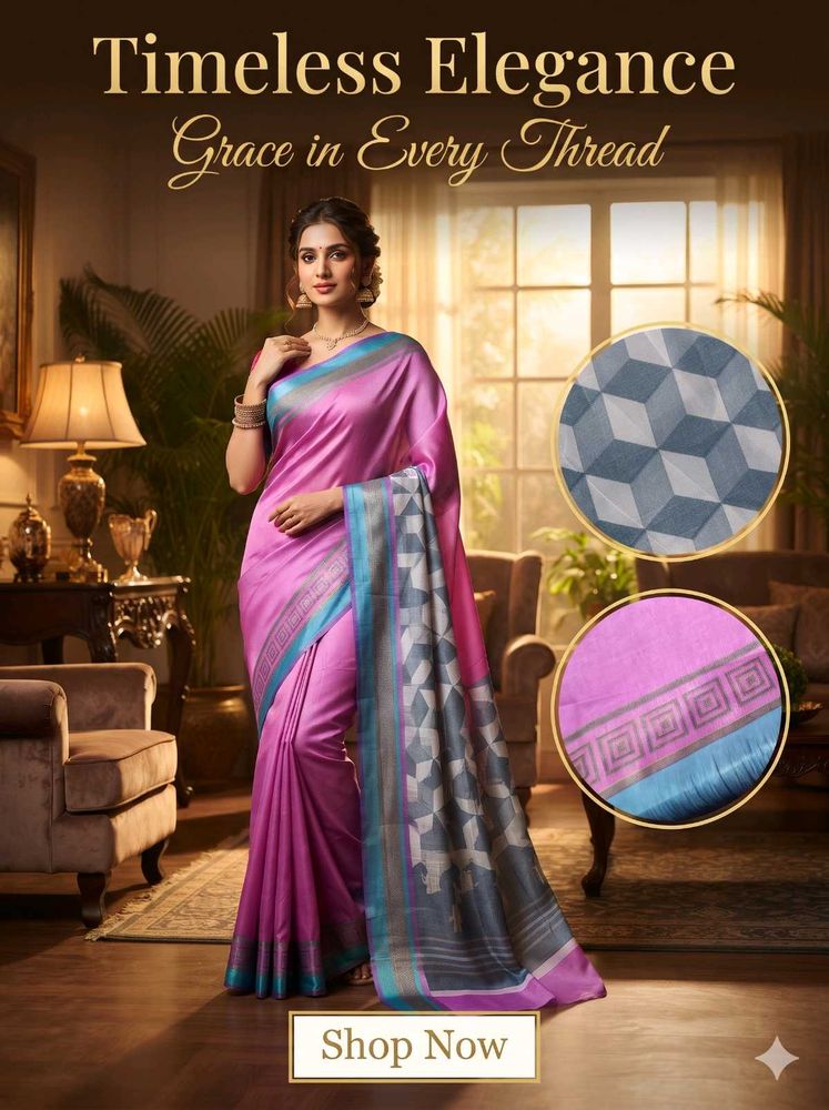 Elegant Pink Silk Saree without blouse