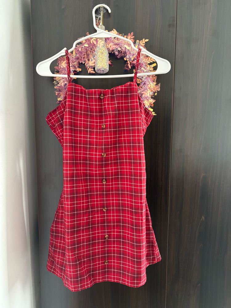 Red Plaid Button-Up Mini Dress
